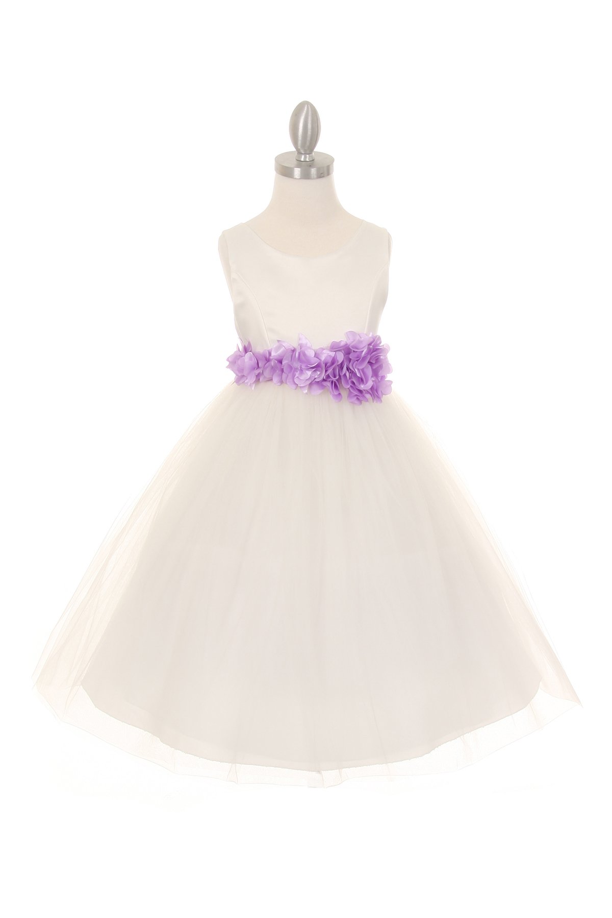 ivory flower girl dress with lavender flower sash